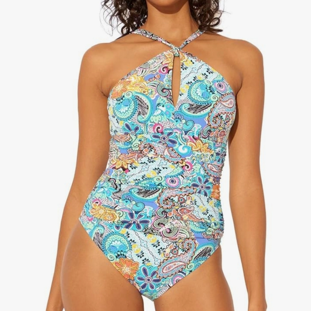 Blue Rod Beattie Women's Keyhole One-piece Swimsuit Size 8
